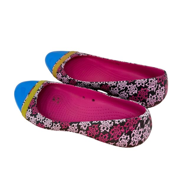 Crocs Mondo Roses Cap Toe Ballet Flats Artsy Y2K Floral Pink Blue Womens 9 - Picture 4 of 7